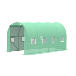OUTSUNNY Walk-In Tunnel House, 13 X 6.4 X 6.5 Ft Hoop House With Zipped Roll-Up Door And 8 Mesh Windows, Outdoor House With Galvanised Steel Frame