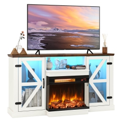 COSTWAY 58" Fireplace Tv Stand With 23" 3-Side Glass Electric Fireplace 20 Color Led Lights