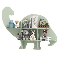 COSTWAY 2-Tier Floating Dinosaur Kids Bookshelf Wall-Mounted Nursery Book Shelf
