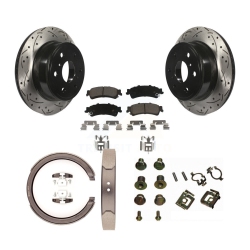 TRANSIT AUTO Rear Disc Drilled & Slotted Rotors Ceramic Pads Parking Brake Shoes And Hardware Kit for Kdc-101555