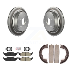 TRANSIT AUTO Rear Disc Coated Rotors Semi-Metallic Pads & Parking Shoes Kit for Ram 1500 Classic Dodge Kga-106503