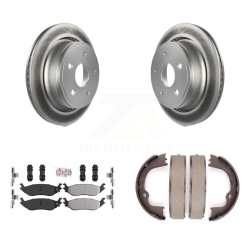 TRANSIT AUTO Rear Disc Coated Rotors Semi-Metallic Pads & Parking Shoes Kit for Ram 1500 Classic Dodge Kga-106500