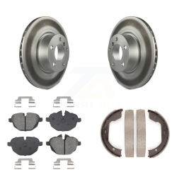 TRANSIT AUTO Rear Disc Coated Rotors Semi-Metallic Pads & Parking Shoes Kit for 2011 Bmw X3 Xdrive28I Kgs-103233