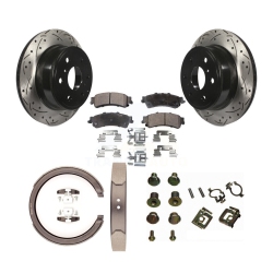 TRANSIT AUTO Rear Drilled Slot Rotor Semi-Metallic Pad & Parking Shoes Kit for Gmc Sierra 1500 Classic Kdf-101646