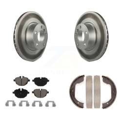 TRANSIT AUTO Rear Disc Coated Rotors Ceramic Pads & Parking Brake Shoes Kit for 2011 Bmw X3 Xdrive28I Kgc-103002