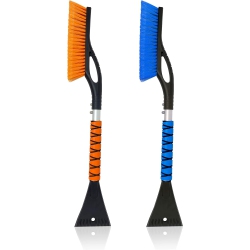 27" Car Snow Brush and Ice Scrapers for Car Windshield (2 Pack) | Scratch Free Bristle Head Snow Brush & Tough Window Snow Scraper \w Aluminum Body | Snow Removal Brush for Car