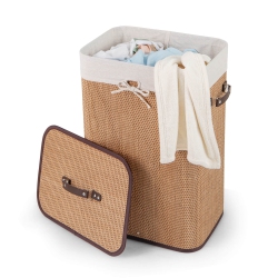 COSTWAY Rectangle Bamboo Hamper Laundry Basket Washing Cloth Bin Bag Lid