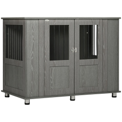 PAWHUT 45"l Dog Crate Furniture With Lockable Magnetic Door, Adjustable Feet, Indoor Dog Kennel End Table for Extra Large, Medium & Small Breeds