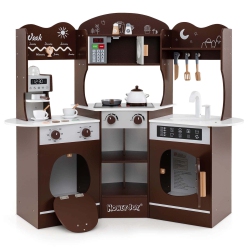 COSTWAY Honeyjoy Corner Kitchen Playset With Coffee Machine Oven Microwave Washing Machine