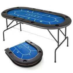 COSTWAY 8 Players Card Board Game Table With 8 Cup Holders Casino-Grade Felt Surface