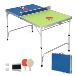 COSTWAY 47" X 30" Mini Table Tennis Table With Adjustable Height for Indoor Outdoor