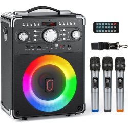 JAUYXIAN S8-T Karaoke Machine \w 3 Wireless Microphones, Portable Karaoke Machine for Party, Tws Wirelss Kareokee Pa System Party Speaker W/disco