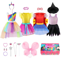 JEOWOQAO Girl Dress Up Trunk, 24 Pieces Pretend Play Costume Set for Toddler/little Girls Ages 3-5Yrs In Multicolor