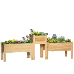 OUTSUNNY Raised Garden Bed Set Of 3, Wood Planter Box, Elevated Raised Beds for Fruit Vegetable Flower Herb, Outdoor Freestanding Garden Boxes For