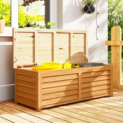 OUTSUNNY 47 Gallon Outdoor Storage Box, Wooden Deck Box Garden Storage Container \w 2 Safety Hinges for Balcony, Porch, Poolside, 51.2" X 19.7" X