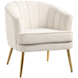 HOMCOM Fabric Accent Chair, Velvet Armchair, Modern Living Room Chair With Gold Metal Legs And Thick Padding for Bedroom, Cream In White