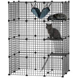 PAWHUT Diy Large Cat Cage Indoor, Catio Pet Playpen \w Platforms, Ramps, Kitten Exercise Place for 1-3 Cats, Bunny And Chinchillas, 41 X 28 X 55In