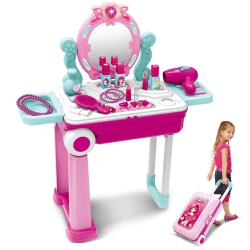 YIMORE Pretend Play Makeup Toy Set Beauty Princess Dressing Table And Suitcase 2 In 1 Gift for Girls Kids Children, Pink