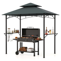 COSTWAY 8' X 5' Grill Gazebo With 2 Shelves 7 Hooks Metal Frame Soft Top
