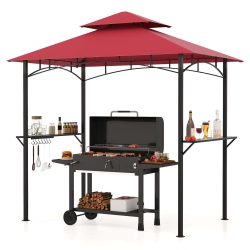 COSTWAY 8' X 5' Grill Gazebo With 2 Shelves 7 Hooks Metal Frame Soft Top