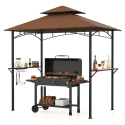 COSTWAY 8' X 5' Grill Gazebo With 2 Shelves 7 Hooks Metal Frame Soft Top