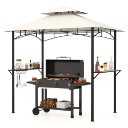 COSTWAY 8' X 5' Grill Gazebo With 2 Shelves 7 Hooks Metal Frame Soft Top