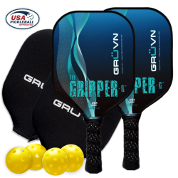 GRUVN Grüvn Starter Set 2 Gripper-16V Pickleball Paddles Aqua Spiral 2 Balls Beginner