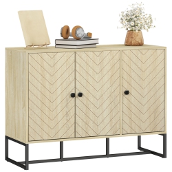 HOMCOM Modern Sideboard, Buffet Cabinet \w 3 Chevron Doors And 2 Adjustable Shelves, Kitchen Storage Cabinet \w Steel Base, Coffee Bar Cabinet
