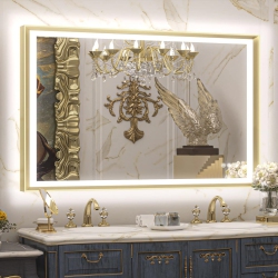 NIERBO 40 X 24 Led Bathroom Mirror \w Lights Metal Framed Front & Back Light Vanity Mirror Baroque Antifog Stepless Dimmable White/warm/natural