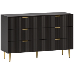 HOMCOM Modern 6 Drawer Dresser for Bedroom, Chest Of Drawers With Luxury Gold Handles And Legs, Storage Cabinet for Living Room, Hallway In Black