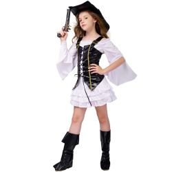 DSPLAY Girls Deluxe Pirate Fancy Halloween Costume (7-9Y)