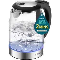 COSORI Electric Kettle 1.7L, 1500W Wide Opening Glass Tea Kettle & Hot Water Boiler, Stainless Steel Filter And Inner Lid, Led Indicator Auto