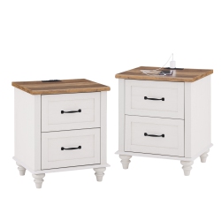 WAMPAT Nightstand \w Charging Station Set Of 2, Farmhouse End Sofa Table \w USB Ports&power Outlets for Living Room, Bed Side Table \w 2 Drawers For
