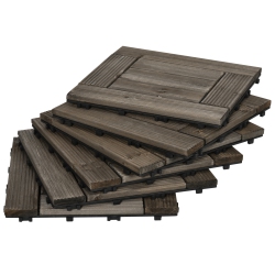 OUTSUNNY 27 PCs Wooden Interlocking Deck Tiles, 12" X 12" Non-Slip Outdoor Flooring Tiles, 27 Sq.ft. Per Pack, All Weather for Indoor Outdoor Patio