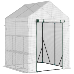 OUTSUNNY 56" X 56" Walk-In House for Outdoor, Portable Gardening Plant Hot House With 2-Tier Shelf, Roll-Up Zippered Door, Pe Cover In Green