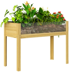 OUTSUNNY Wooden Raised Garden Bed Planter \w Acrylic Panels, Elevated Planter Box Outdoor Raised Planter \w Drainage Holes for Vegetables Flowers