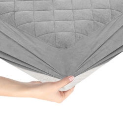 COSTWAY King Size Mattress Protector With Deep Pocket Sponge Padding Anti-Slip Bottom In Gray