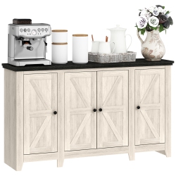 HOMCOM Farmhouse Sideboard, Buffet Cabinet \w Storage, Kitchen Storage Cabinets \w 4 Barn-Style Doors And Adjustable Shelves, Coffee Bar Cabinet