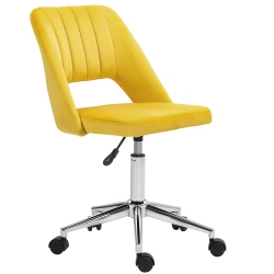 VINSETTO Office Desk Chair, Height Adjustable Computer Task Chair, Modern Fabric Makeup Vanity Chair With Swivel Wheels In Yellow