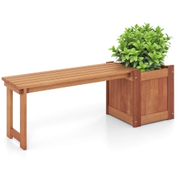 COSTWAY 1 PCs Hardwood Flower Box With Bench Spacious Seat Open-Ended Bottom Perfect for Herbs