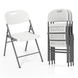 COSTWAY Folding Chairs Set Of 4 HDpe Plastic Chairs With Metal Frame for Home Office