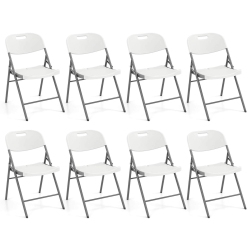 COSTWAY Folding Chairs Set Of 8 HDpe Plastic Chairs With Metal Frame for Home Office