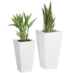 OUTSUNNY Set Of 2 Tall Planters With Drainage Holes, 22" / 18" Outdoor Flower Pots for Patio, Yard, Garden In White