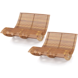 GYMAX 2PCs Outdoor Double Chaise Lounge for 2 W/ High Back Slatted Seat Stopper Patio