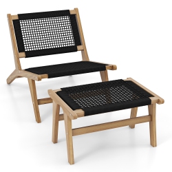 GYMAX Mid Century Modern Accent Chair W/ Ottoman Living Room Chair W/teak Wooden Frame