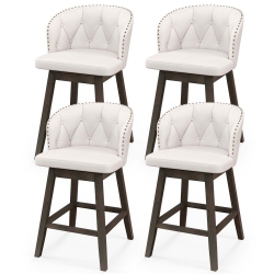 COSTWAY 4 PCs Counter Height Bar Stools Fabric Upholstered Island Stools With 360° Swivel Seat In Beige