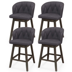 COSTWAY 4 PCs Counter Height Bar Stools Fabric Upholstered Island Stools With 360° Swivel Seat In Gray