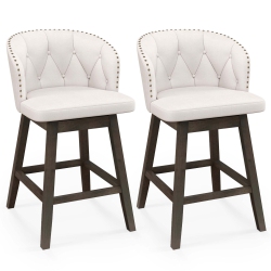 COSTWAY 2 PCs Counter Height Bar Stools Fabric Upholstered Island Stools With 360° Swivel Seat In Beige