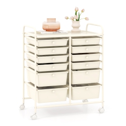 GYMAX 12-Drawer Rolling Storage Cart W/ 2 Sizes Plastic Drawers In White