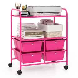 GYMAX Rolling Storage Cart W/4 Drawers & 2 Shelves Multipurpose Plastic Trolley On In Pink